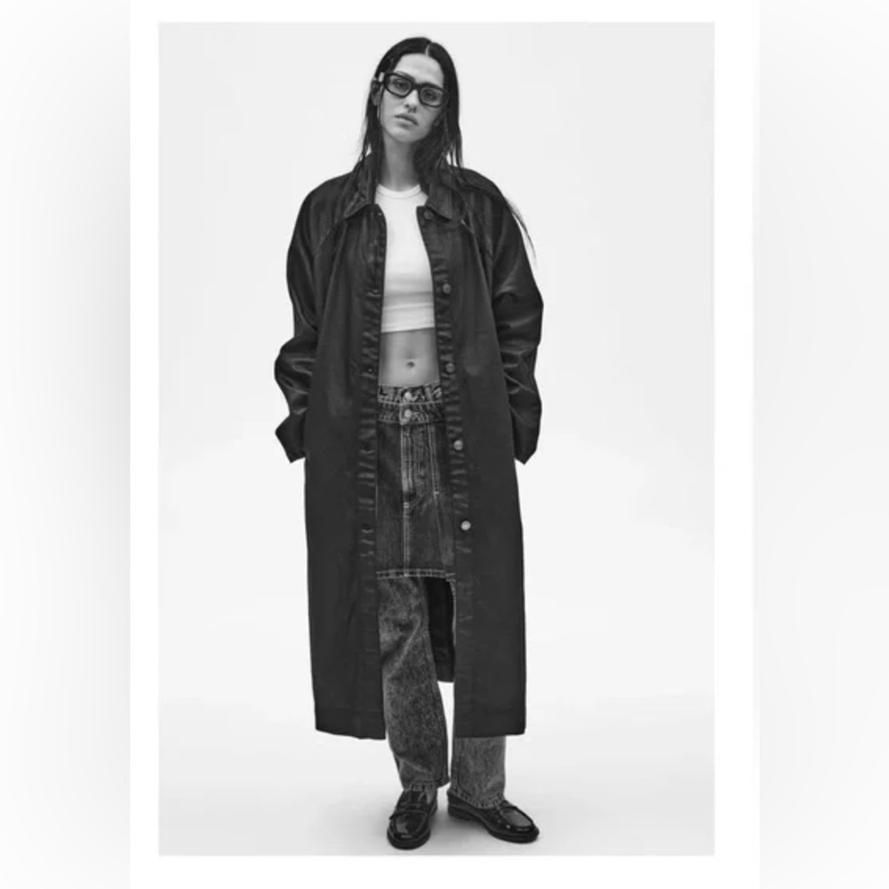 Zara TRF OVERSIZED COATED DENIM TRENCH. Black. Sizes XS-S, M-L. New with Tags.